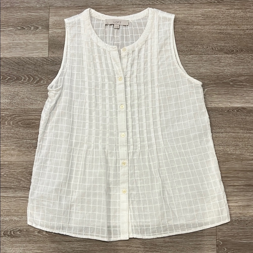 Loft Cotton Sleeveless Blouse Top Buttons S